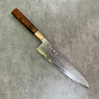 Custom Hatsukokoro Saihyo (Diamond Dust) SG2 Gyuto 240 mm - Desert Ironwood burl, marbled horn and vintage poker chip
