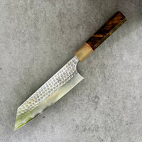 Custom Anryu Ikeada B2 stainless clad hammered Bunka 170mm : Stabilized Turkish Walnut and blonde