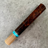 Custom Japanese Knife handle (wa handle) for 240mm - Desert Ironwood and turquoise tru-stone