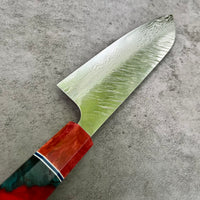 Custom Yu Kurosaki Fujin Hammered 165 Santoku - Chef Knife- Dyed Chechen burl hybrid