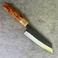 Custom Yamamoto Ironclad Aogami Super Damascus Ko Bunka 150mm - Japanese Elm Burl