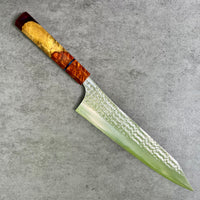 Custom Kurosaki Senko SG2/R2 240mm (10”) Gyuto Chef Knife : Amboyna burl with vintage poker chip