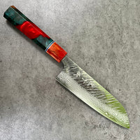Custom Yu Kurosaki Fujin Hammered 165 Santoku - Chef Knife- Dyed Chechen burl hybrid