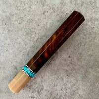Custom Japanese Knife handle (wa handle) for 240mm - Desert Ironwood and turquoise tru-stone