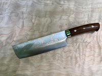 Takeshi Saji Rainbow Damascus Nakiri with Ironwood handle