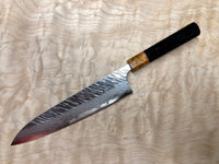 Custom Yu Kurosaki Fujin Hammered 240mm (10”) Gyuto Chef Knife with Gabon Ebony and Amboyna burl and copper