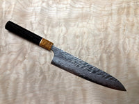 Custom Yu Kurosaki Fujin Hammered 240mm (10”) Gyuto Chef Knife with Gabon Ebony and Amboyna burl and copper