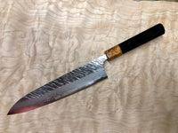 Custom Yu Kurosaki Fujin Hammered 240mm (10”) Gyuto Chef Knife with Gabon Ebony and Amboyna burl and copper