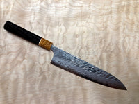 Custom Yu Kurosaki Fujin Hammered 240mm (10”) Gyuto Chef Knife with Gabon Ebony and Amboyna burl and copper