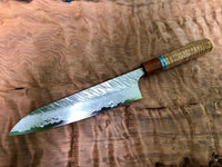 Custom Yu Kurosaki Fujin Hammered 210mm (8”) Gyuto Chef Knife with Curly Mango, Bubinga and Turquoise