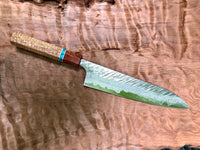 Custom Yu Kurosaki Fujin Hammered 210mm (8”) Gyuto Chef Knife with Curly Mango, Bubinga and Turquoise