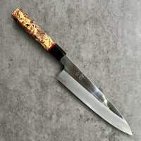 Custom Hatsukokoro Komorebi B2 Gyuto 210mm - Yellow Cedar Burl with vintage poker chip