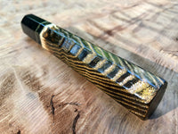 Custom Japanese Knife Handle (Wa Handle) - Burnt Curly Ash with Bronze Inlay and Buffalo Horn