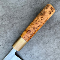 Custom Sasaoka Shirogami Damascus Deba 165mm - Thuya burl
