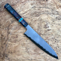 Custom Tetsujin Metal Flow Blue #2 Gyuto 210mm - Dyed box elder burl