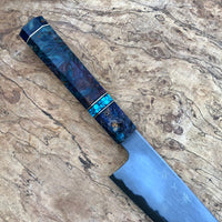 Custom Tetsujin Metal Flow Blue #2 Gyuto 210mm - Dyed box elder burl