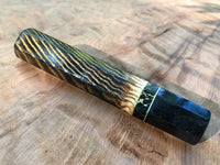 Custom Japanese Knife Handle (Wa Handle) - Burnt Curly Ash with Bronze Inlay and Buffalo Horn
