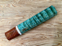 Custom Japanese Knife handle (wa handle) for 240mm - Sea green dyed curly maple with Honduran rosewood
