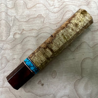 Custom Japanese Knife handle (wa handle) for 240mm - Dyed Amboyna burl and turquoise