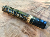 Custom Japanese Knife Handle (Wa Handle) - Burnt Curly Ash with Bronze Inlay and Buffalo Horn