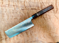 Custom Takeshi Saji Rainbow Ao 2 Damascus Nakiri - Tiger Myrtle