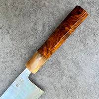 Sugi Fujiwara Myojin 210mm Aogami Super - Desert Ironwood Burl and Marbled Horn