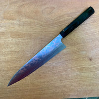 Custom Takeshi Saji Rainbow Ao 2 Damascus 240 Gyuto - Gabon Ebony and horn