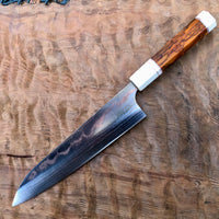 Custom Yu Kurosaki Houou Rainbow Colored Damascus VG10 Gyuto 210 mm - Siamese rosewood with faux ivory