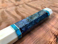 Custom Japanese Knife Handle (Wa Handle) - Inlay Dyed Mango Burl with Turquoise and Faux Ivory