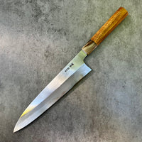 Custom Nakagawa Morihiro B2 Gyuto Wide Bevel 255mm - Golden Koa and Marbled horn