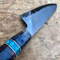 Custom Tetsujin Metal Flow Blue #2 Gyuto 210mm - Dyed box elder burl
