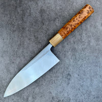 Custom Sasaoka Shirogami Damascus Deba 165mm - Thuya burl