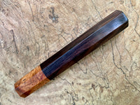 Custom Japanese Knife handle (wa handle) - Curly rosewood and Amboyna Burl