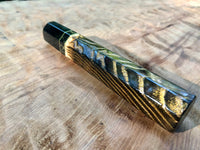 Custom Japanese Knife Handle (Wa Handle) - Burnt Curly Ash with Bronze Inlay and Buffalo Horn