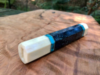 Custom Japanese Knife Handle (Wa Handle) - Inlay Dyed Mango Burl with Turquoise and Faux Ivory