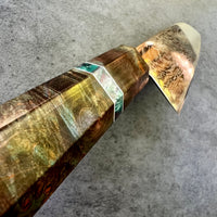 Custom Tsunehisa Nami AUS10 Damascus Santoku 165mm - Double dyed maple burl