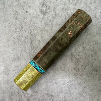 Custom Japanese Knife handle (wa handle) for 210mm : Dyed maple burl with mango and turquoise