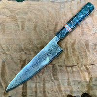 Custom Tsunehisa ZA-18 Damascus Gyuto 210 - Dyed quilted maple