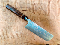 Custom Takeshi Saji Rainbow Ao 2 Damascus Nakiri - Tiger Myrtle