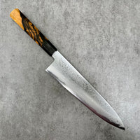 Custom Yoshikazu Tanaka W1 Shirogami Damascus 240 Gyuto - Black and white ebony