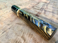 Custom Japanese Knife Handle (Wa Handle) - Burnt Curly Ash with Bronze Inlay and Buffalo Horn