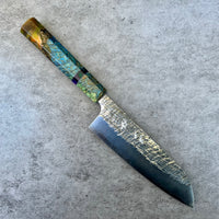 Custom Yu Kurosaki Raijin Cobalt Special Steel Santoku 165mm -Black Ash Burl hybrid