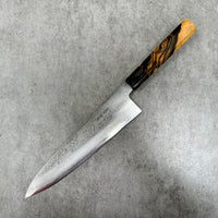 Custom Yoshikazu Tanaka W1 Shirogami Damascus 240 Gyuto - Black and white ebony