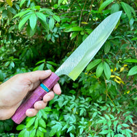 Custom Yu Kurosaki Fujin SG2 Hammered Gyuto 210 - Purple dyed mango and turquoise