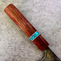 Custom Yu Kurosaki Fujin Aogami Super Hammered 165 Nakiri - Honduran Rosewood and Turquoise tru-stone