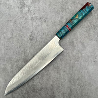 Custom Nigara Hamono SG2 Migaki Tsuchime Gyuto 240 mm - Blue dyed maple burl hybrid