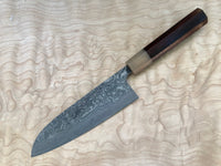 Custom Takeshi Saji R2/SG2 Damascus Santoku 180mm - Rosewood and blonde horn