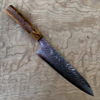 Custom Yu Kurosaki Fujin Hammered 210mm (8”) Gyuto Chef Knife- Japanese Elm Burl and zebra wood