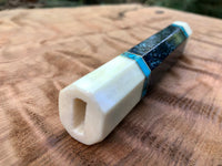 Custom Japanese Knife Handle (Wa Handle) - Inlay Dyed Mango Burl with Turquoise and Faux Ivory