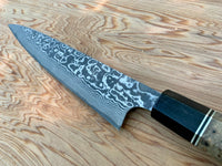 Custom Takashi Saji R2/SG2 Damascus 240 Sujihiki- buckeye burl and horn